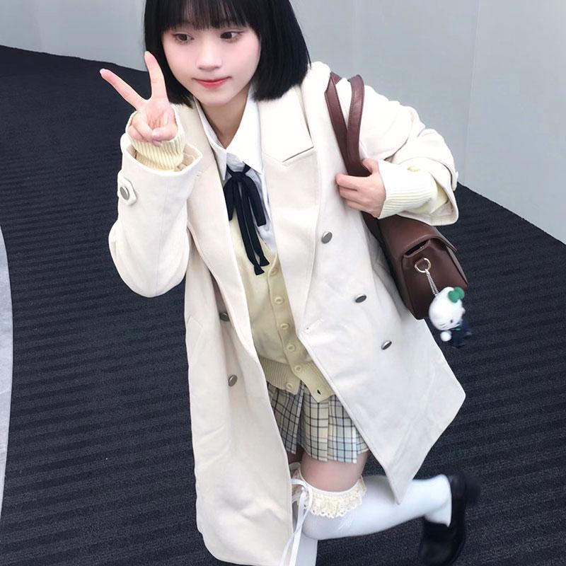 

Women s Academy Style JK Double-Breasted Wool Coat Large