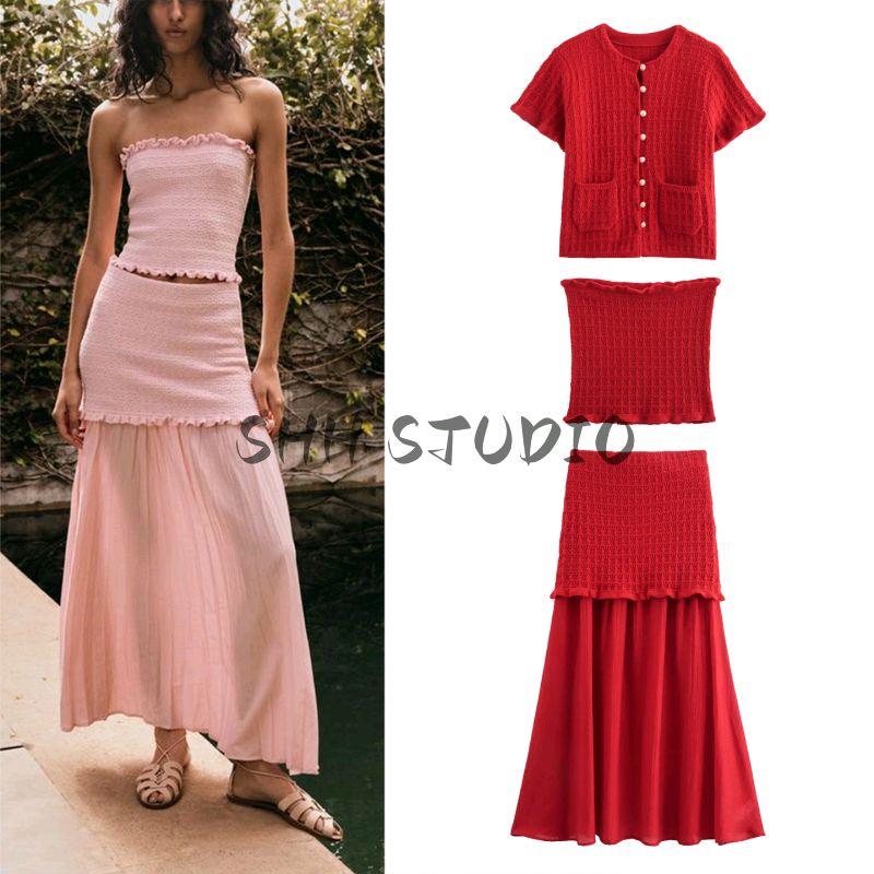 Laminated Decoration Knitting Outwear 4192041 Tube Top Tops 4192043 Patchwork Knitted Dress 4192042