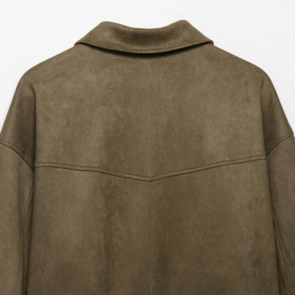 Autumn new European and American fashion big pocket suede texture jacket jacket suede jacket