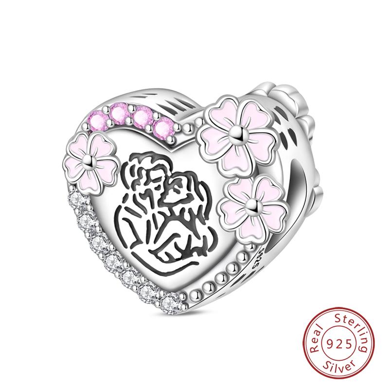 Copper Pink Love Series Charm Love Cube Little Bear Luminous Pendant Fit Original Bracelet Romantic Wedding Jewelry