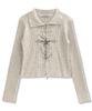 Damiswi Cross Print Ribbed Knit Zip-Up_Beige