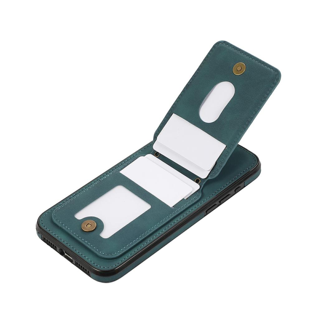 For iPhone 16 Pro Max Case Card Holder Kickstand Leather + TPU Phone Cover with Shoulder Strap