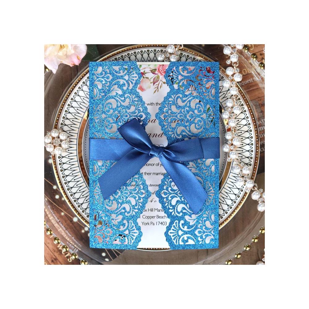 10 Stück Glitzer Einladungskarte mit Band Grußkarten Hochzeit Mariage Einladung Party Taufe Bar Mitzwa Party Dekoration