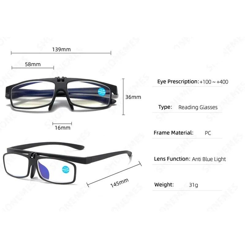 Trendy Unisex Flip-Up Presbyopia Eyeglasses Fashionable Blue Light Protection Reading Glasses New Design Far-sight Prescription