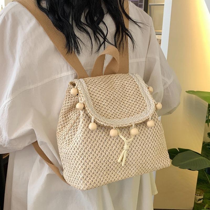 Ethnic Wind Straw Woven Bag Spring and Summer Woven Backpack Large Capacity Leisure Lightweight Travel Backpack