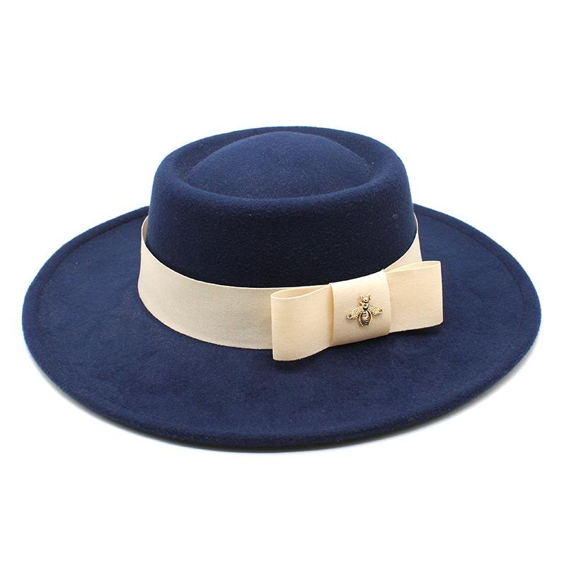 British Elegant Ring-Shaped Concave Flat-Topped Woolen 8.5Cm Top Hat Men'S And Women'S Flat-Topped Woolen Top Hat