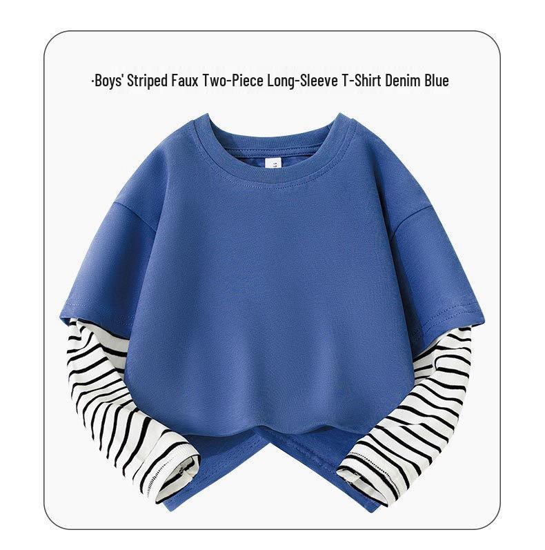 Boys' Striped Patchwork Cotton Long-Sleeve T-Shirt - 2025 Autumn Fashion