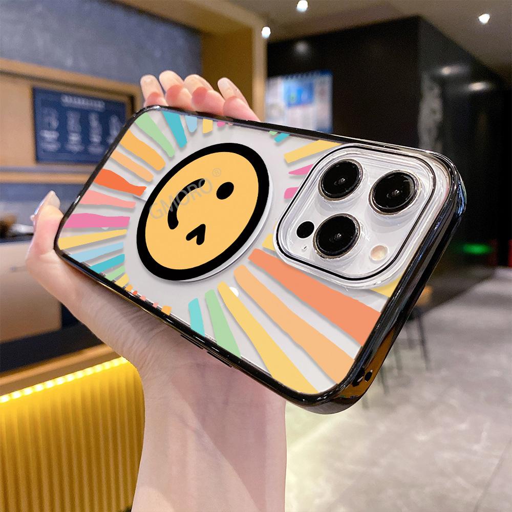 Rainbow Smiley Face Apple 16promax Mobile Phone Case Girl Ip17 Anti-drop 15pm Magnetic Attraction 15 Super Fire 13 Acrylic