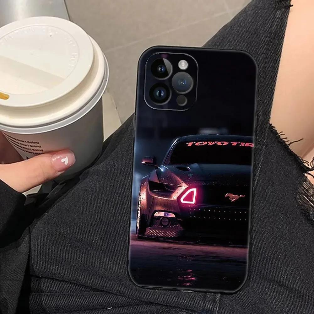 Luxury Sport Car M-Mustang Car Phone Case For Apple iPhone 15 14 13 12 11 Pro Max Mini 8 7 Plus X XR XS SE 2020 Black Soft Cover