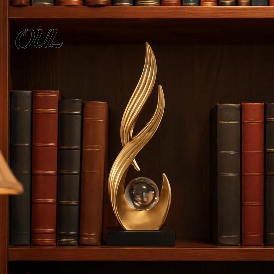 Wealth Accumulation Decoration Abstract Decorative Sculpture with Clear Crystal Ball, Modern Flowing Curve Tabletop Decor Statue Feng Shui Ornament