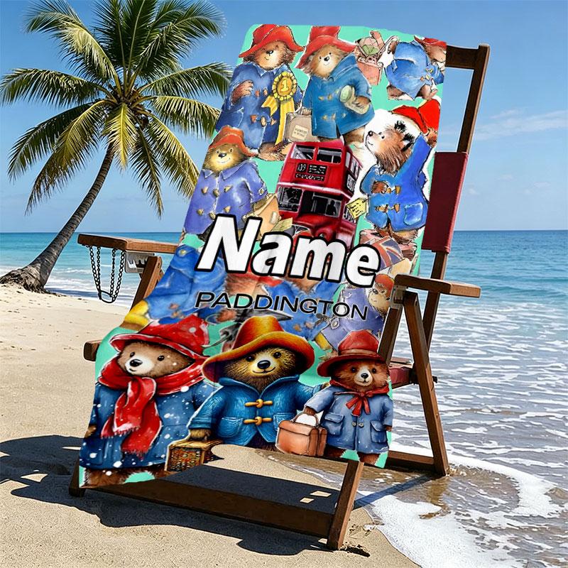 Custom Name Personalized Paddington Bear Print Beach Towel, for Trip Camping Beach Party Home Decor, Birthday Gift for Family & Friends