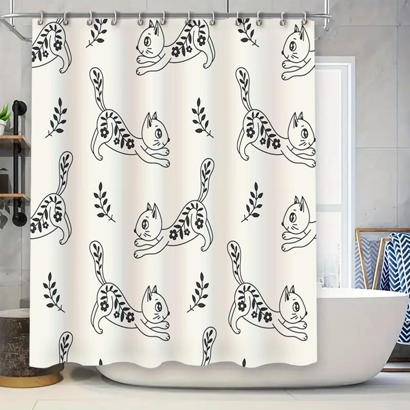 

Black White Cat Pattern Shower Curtain Bathroom Decor Modern Simple Design Waterproof Fabric For Bathrooms W60H190(CM)-1 Pcs