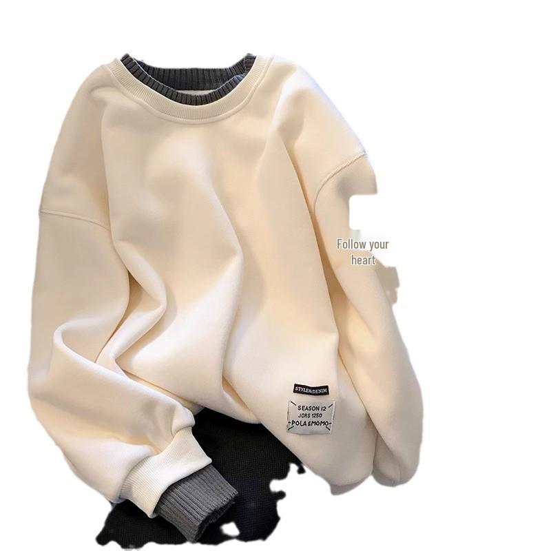 Women's Plus Size Red Round Neck Sweatshirt, Fleece-lined, Winter Layered Look, New Year Style