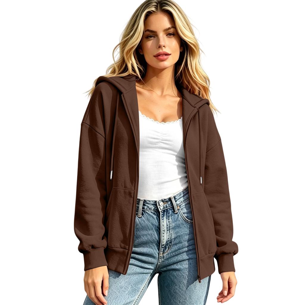 Damen Oversized Hoodie Langarm Reißverschluss Lässiger Pullover