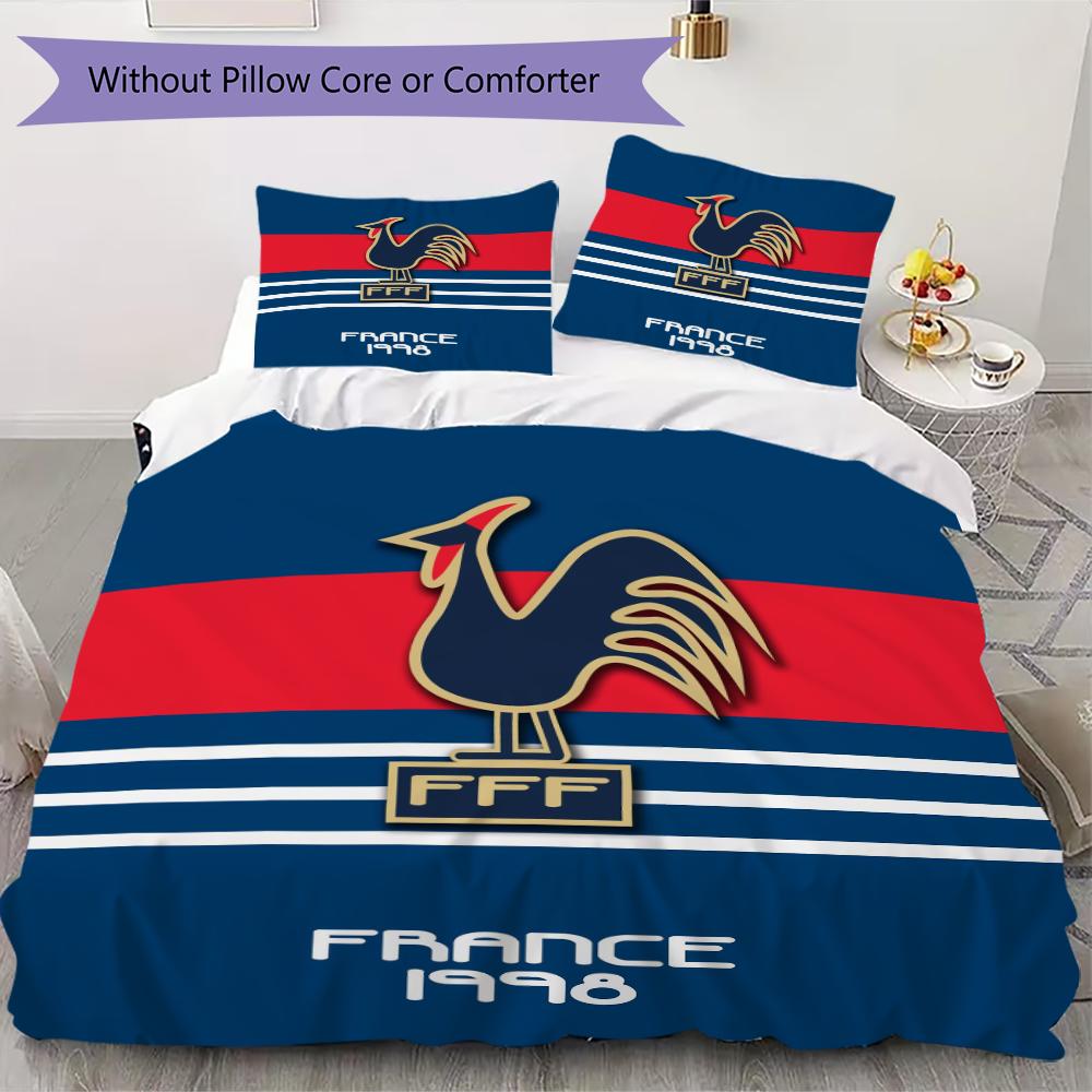 France FFF Motif Literie Ensemble de couette Housse de couette Taie d'oreiller Décoration de maison Cadeau d'anniversaire (1 * housse de couette + 2 * taie d'oreiller sans garnissage)