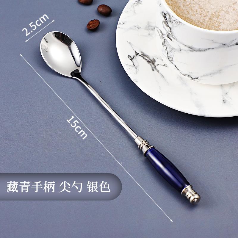 Beautiful Stainless Steel Teaspoons Coffee Ice Cream Honey Spoon with Tempered Ceramic Handle Tableware Kitchen Accessories