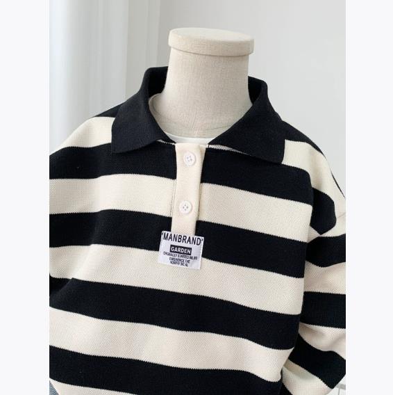 Spring and Autumn Boys Striped Sweatshirt Kids Long Sleeve Pullover Teen Lapel Polo Tops Children Clothes