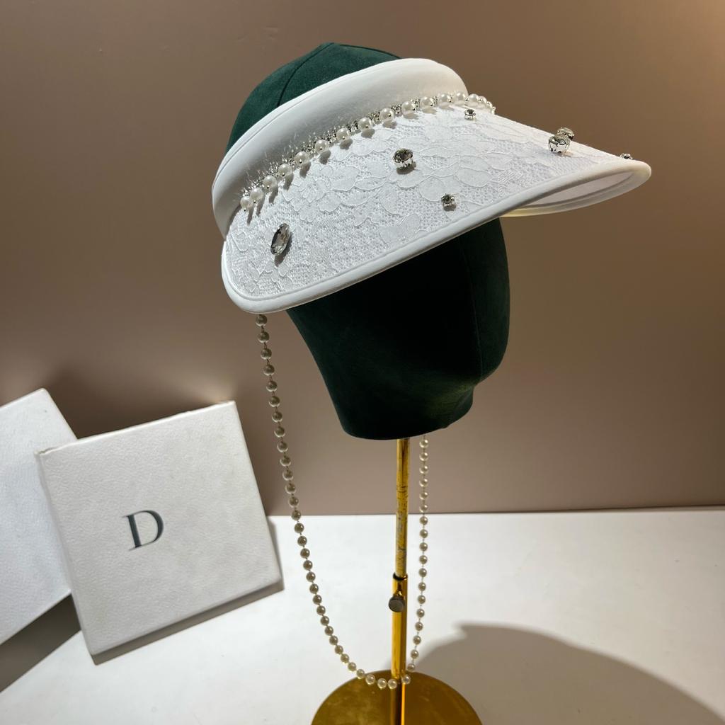 Heavy Industry Rhinestone Small Fragrant Wind Vinyl Sunscreen Empty Top Hat Summer Sweet Lace Jacquard Shade Sun Hat Female