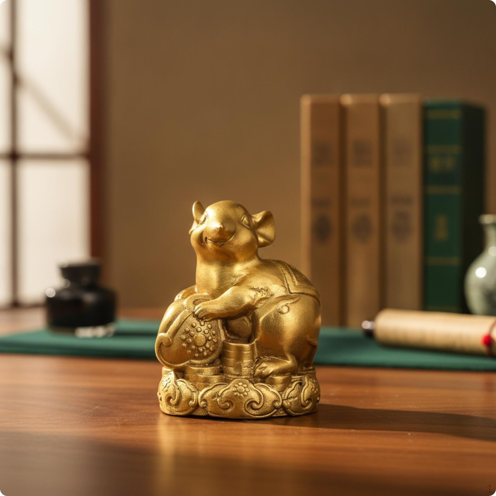 Brass animal Figurine Ornate Base Chinese Embossed Mist Pattern animalStatue 4 Inch