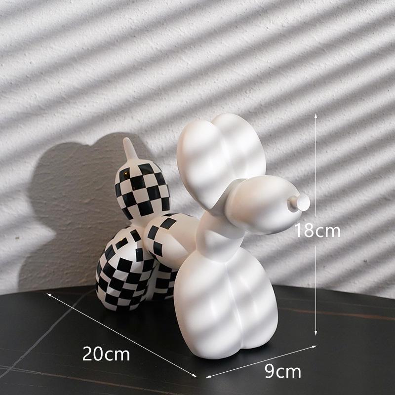 Szachownica Czarno-Biały Ozdoba Piesek z Balonu: Dekoracje Domowe z Żywicy do Salonu i Przedpokoju