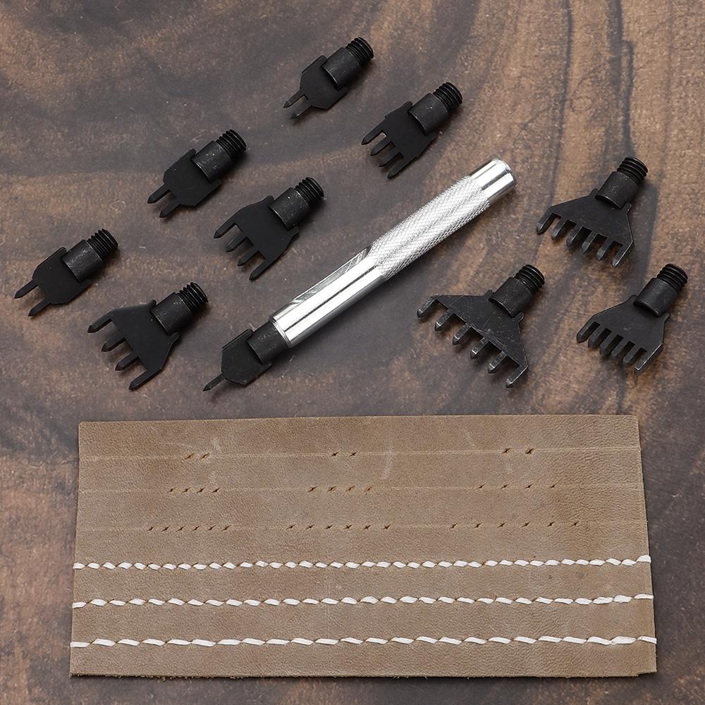 1set leather punching cut tool with interchangeable multiple teeth heads, multifunctional DIY leather handicraft stamping tool