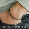 Hochwertiges Herren-Armband mit Perlen aus Moosachat und Tigerauge-Steinen, Symbol für Stärke, Mut und Wohlstand