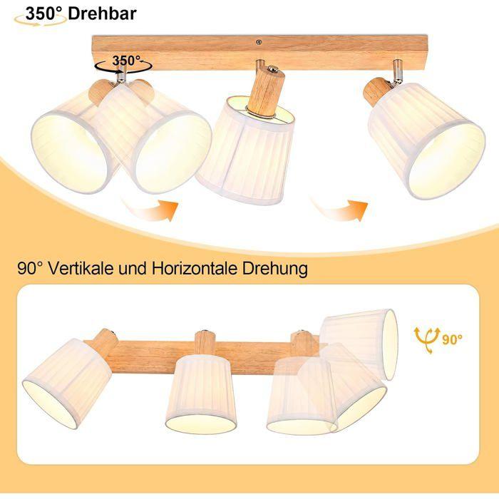 Spot plafond - NETTLIFE - Rétro-bohème - Bois blanc - 3x E14 orientable 350° - Abat-jour tissu