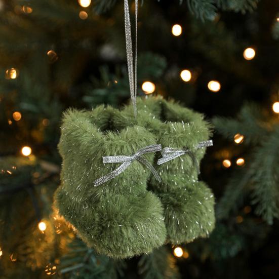 Christmas Boot Ornament Fuzzy Shoes Christmas Tree Hanging Ornaments Soft Plush Winter Boots Pendant for Home Office Decor
