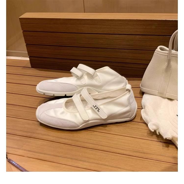 Leather Mary Jane Shoes Women'S Summer Velcro Inner Height Increasing Ballet Shoes Versatile Casual Sports Shoes