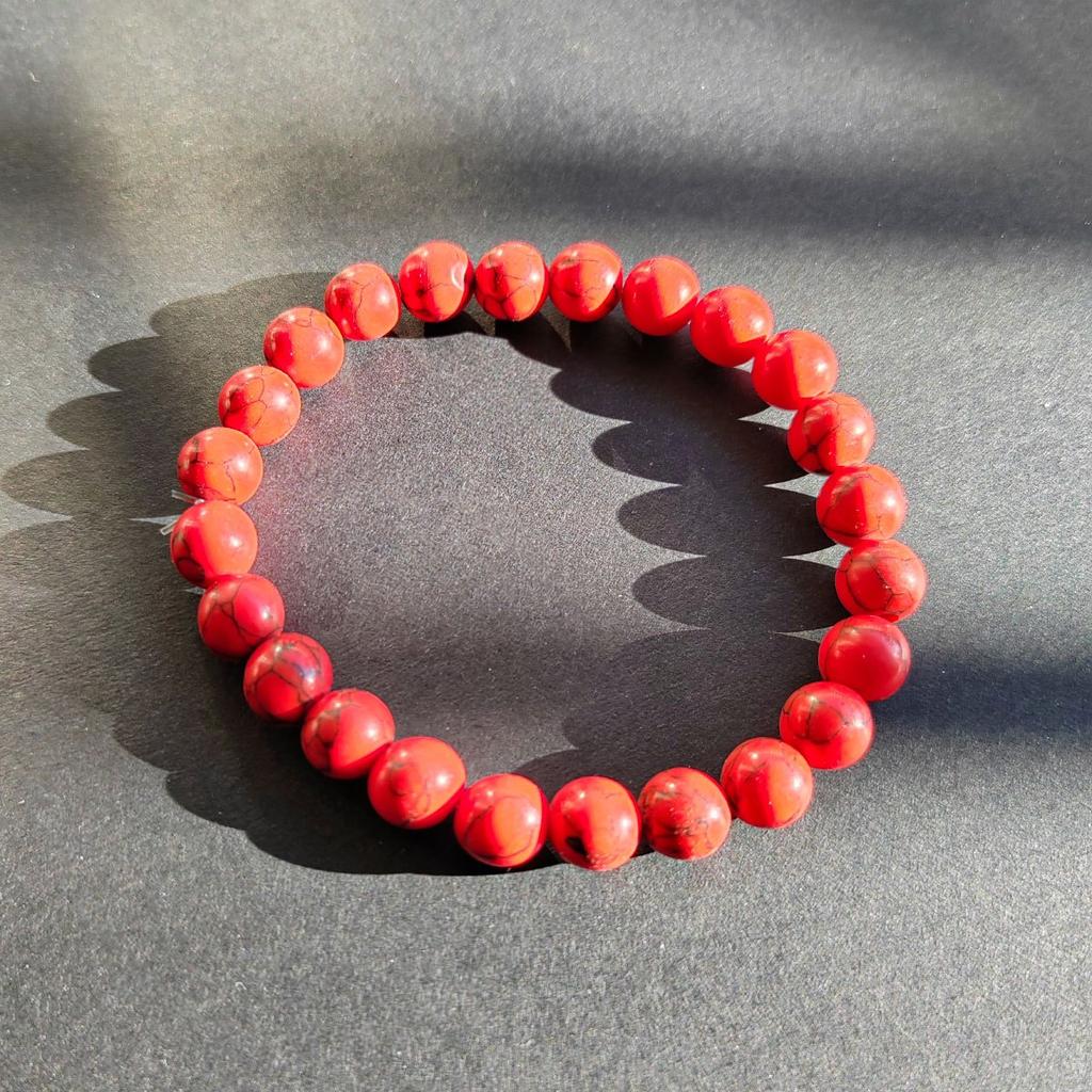 Single Natural Stone Beaded Elastic Bracelet | Turquoise/Red/White Marble Pattern Gem Wristband, Suitable for Daily Wear, Vintage and Simple Style