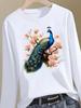 (Asian Size) Floral Flower Graphic Tee Women Autumn Winter Spring Casual Fashion Top O-neck Clothing Print T Shirt Long Sleeve T-shirts