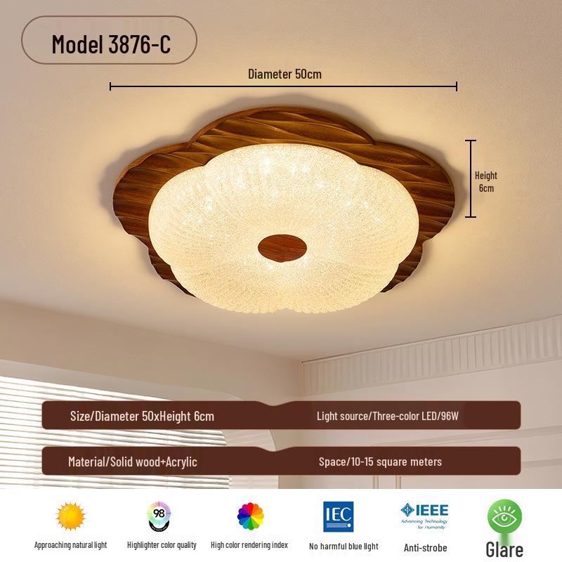 2025 Chinese-Japanese Solid Wood Ceiling Light for Bedroom and Dining Room