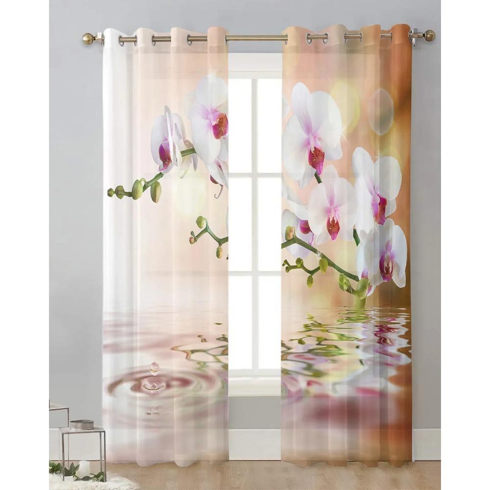 Wasserorchideen-Blumenpflanze, Tüll-Vorhänge für Wohnzimmerdekoration, Fenstervorhang für Schlafzimmer, Voile-Organza-Vorhänge