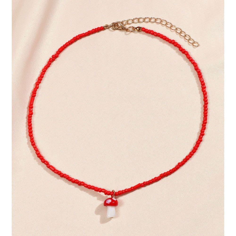 

Cute Creative Red Mushroom Pendant Hand-woven Colored Rice Bead Necklaces for Women Summer Fashion Dopamine Zircon Accessories ярко-красный