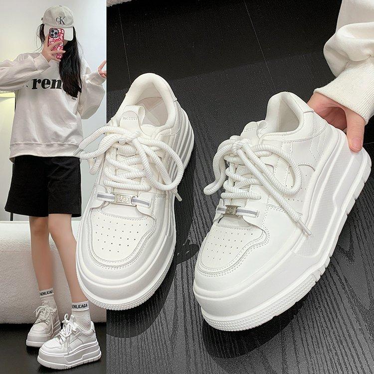 Leather little white shoes women's thick-soled heightening muffin little white shoes women's 2025 spring new versatile sports and leisure board sho