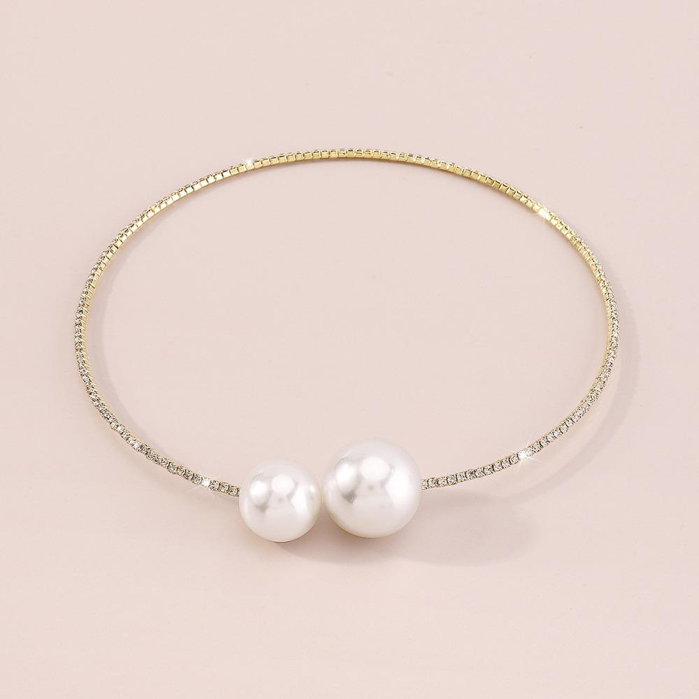 Gold and Silver Large Pearls Necklace Korean Style Open Collar Necklace Heart Collar Choker  Gift