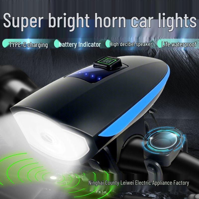Rechargeable Front Bike Light with Horn - Powerful Night Riding LED Safety Light for Mountain Bikes