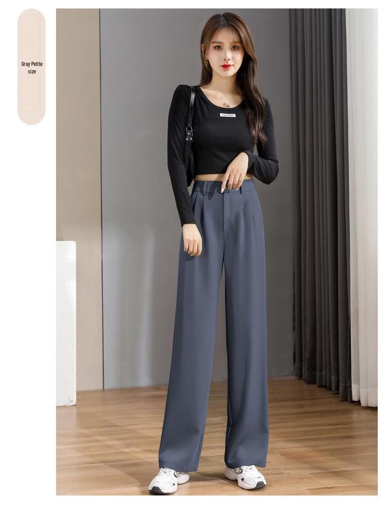 Women's 2025 High Waist Slim Fit Loose Draped Gray or Black Suit Pants for Spring and Autumn
