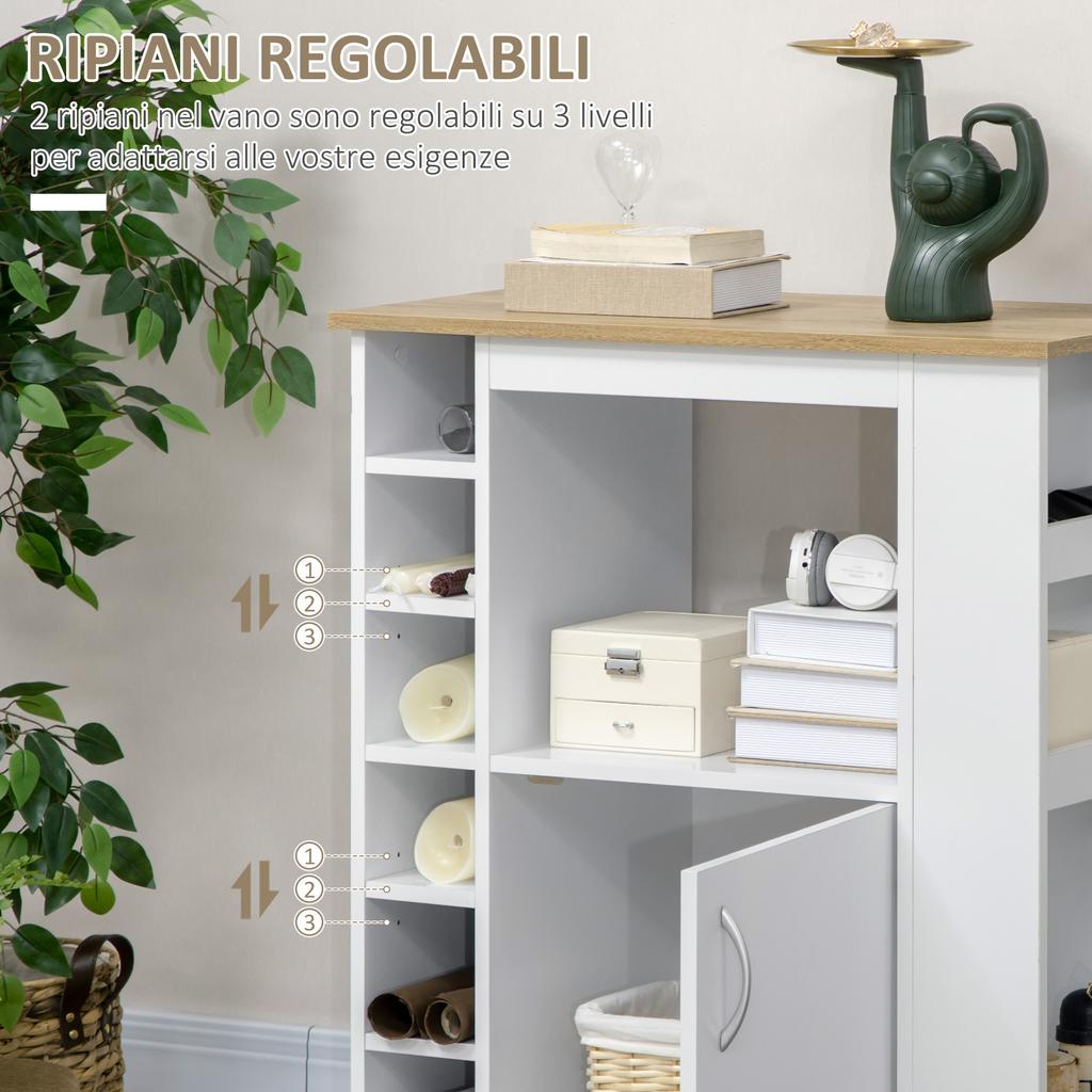 Kitchen Cart with Cabinet and Adjustable Shelves, Swivel Wheels and Brake, 75x39.5x88 cm, White