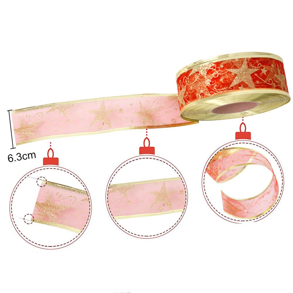 10 Vibrant Meter Red Christmas Ribbon With Glitter And Gold Trim For Wrapping Gift