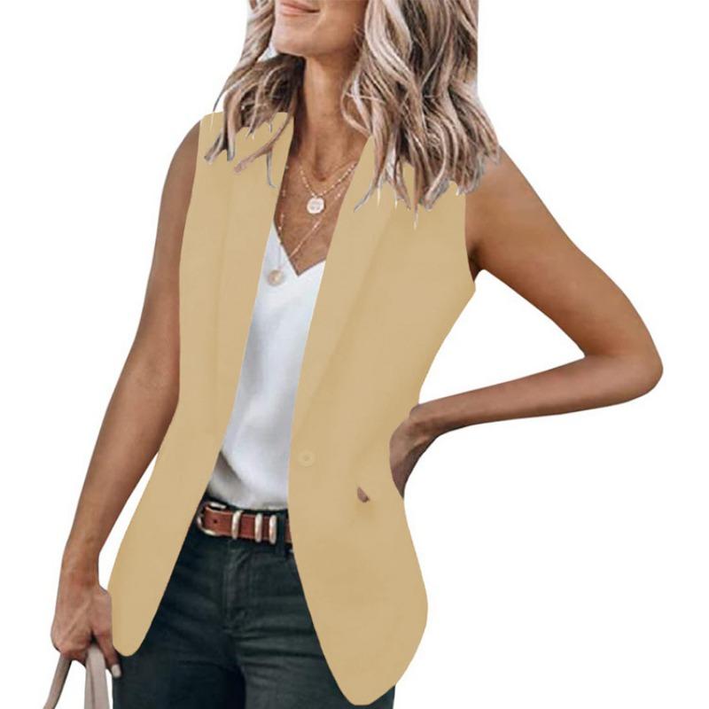 Damska gładka kamizelka marynarkowa bez rękawów, casualowa, rozpinana, z kieszeniami