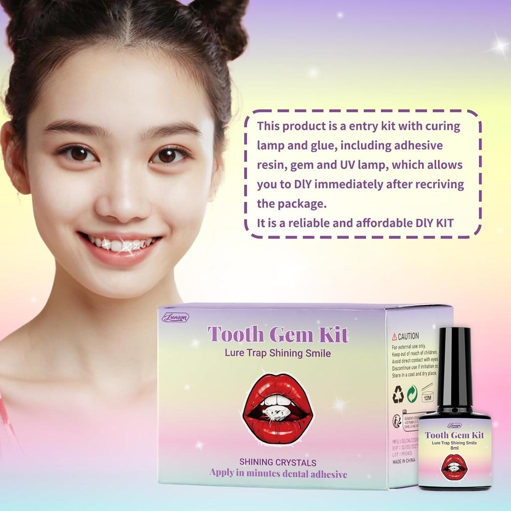 Tooth Gem Kit, DIY Crystals Jewelry Kit Teeth Gems Kit, Professional Fashionable Tooth Gems Kit for Teeth, Teeth Jewelry Starter Kit, Safe & Easy