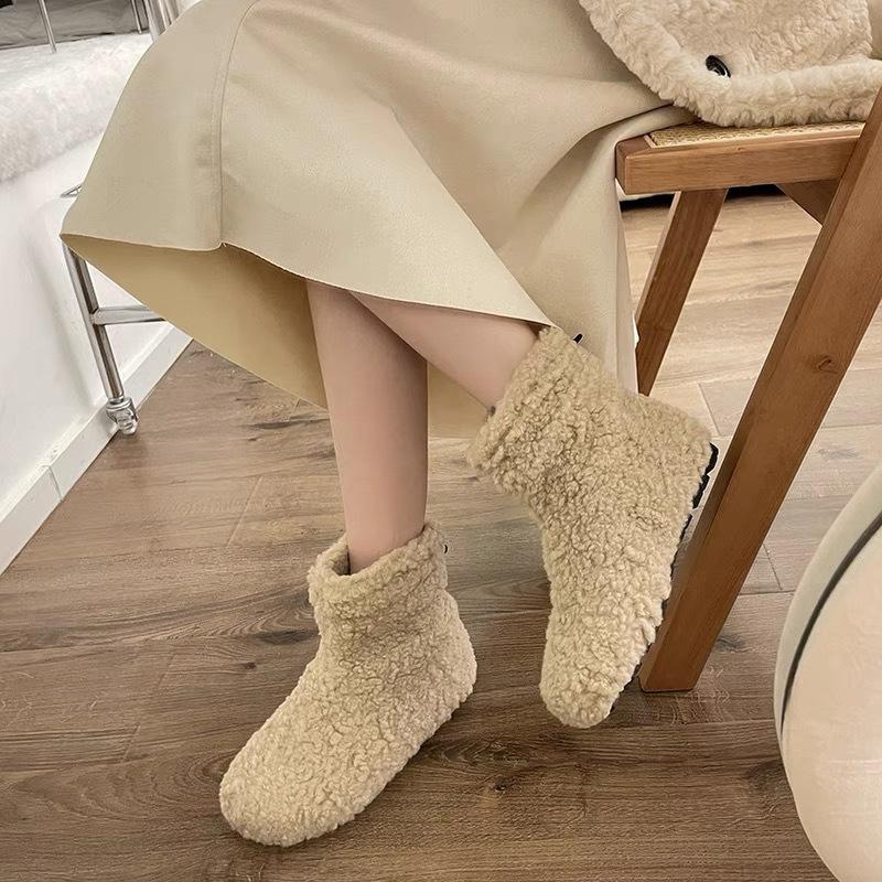 Women Shoes Snow Boots 2026 Winter Furry Flat Bottom Anti-Slip Warm Cotton Boots Fashion Warm Plush Ankle Boots Botas Mujer