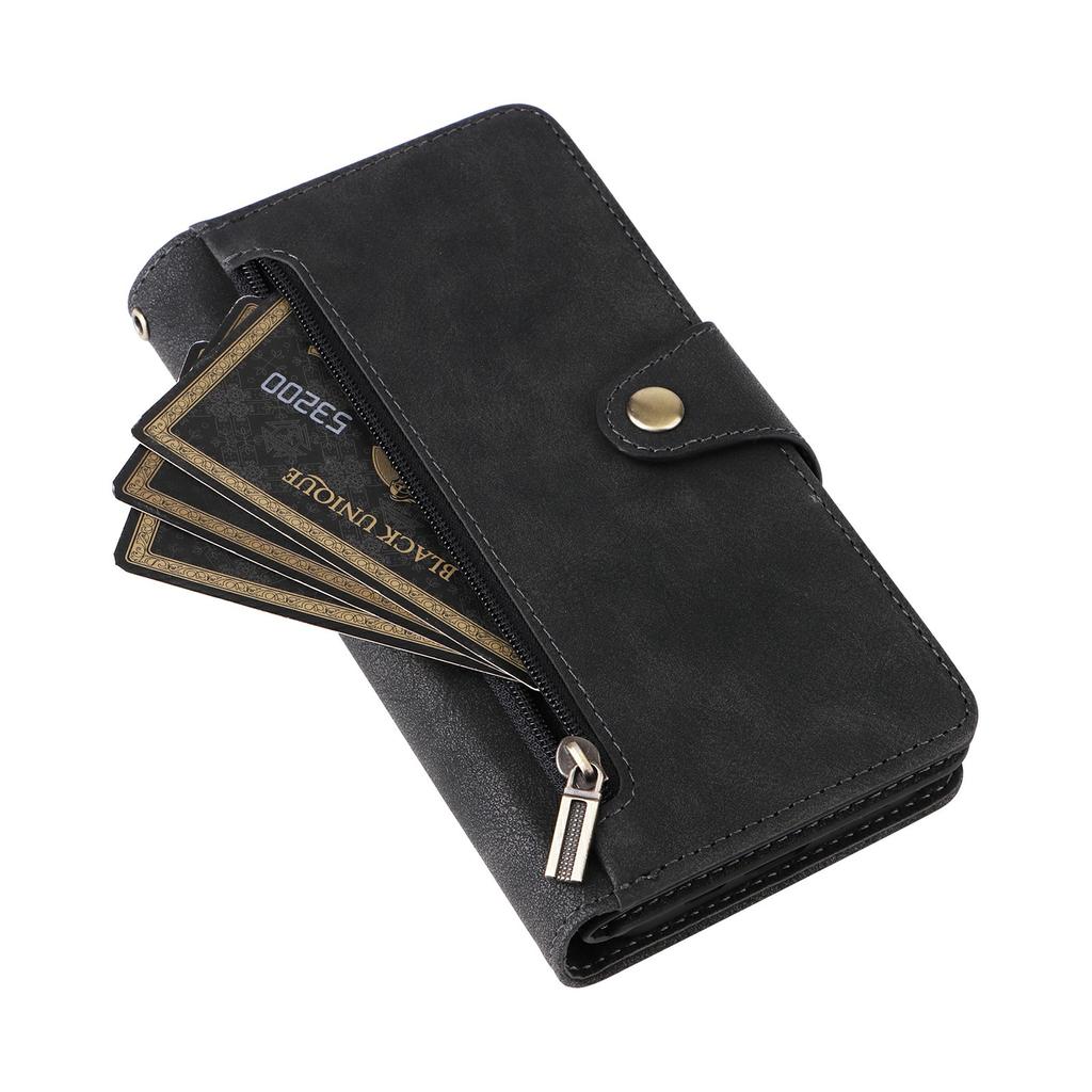 For iPhone 17 Case Zipper Wallet Rivet Decor Leather Phone Cover with Wrist Strap