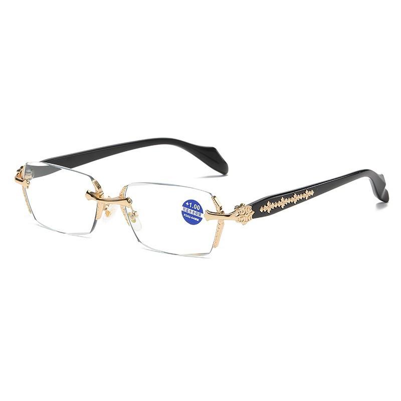 Diamond trimmed square reading glasses anti-blue light for the elderly high-end glasses men's new business reading glasses