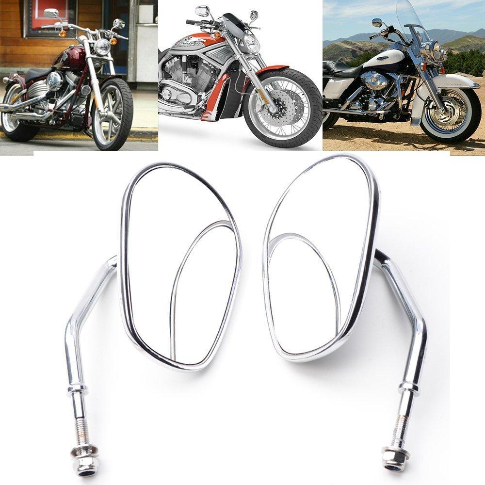 HANSWD Harley Davidson 8mm Chrome Rearview Mirror Left and Right Set (Chrome)