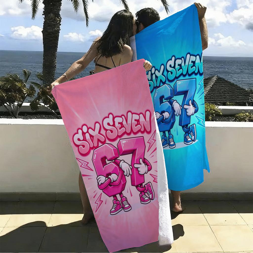 Serviette de Plage Thème Dessin Animé Chiffre Six Sept 67 | Séchage Rapide, Fibre Ultra-Douce | Grande Serviette de Plage pour Hommes et Femmes