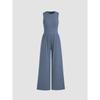 European and American Spring and Autumn Solid Vest High Waist Slim Fit Jumpsuit Round Neck Wide Leg Straight Trousers Women Clothes