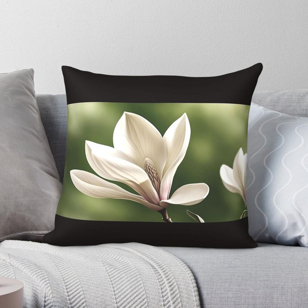 Magnolia In Bloom Square Pillowcase Polyester Linen Velvet Printed Zip Decor Throw Pillow Case Bed Cushion Cover
