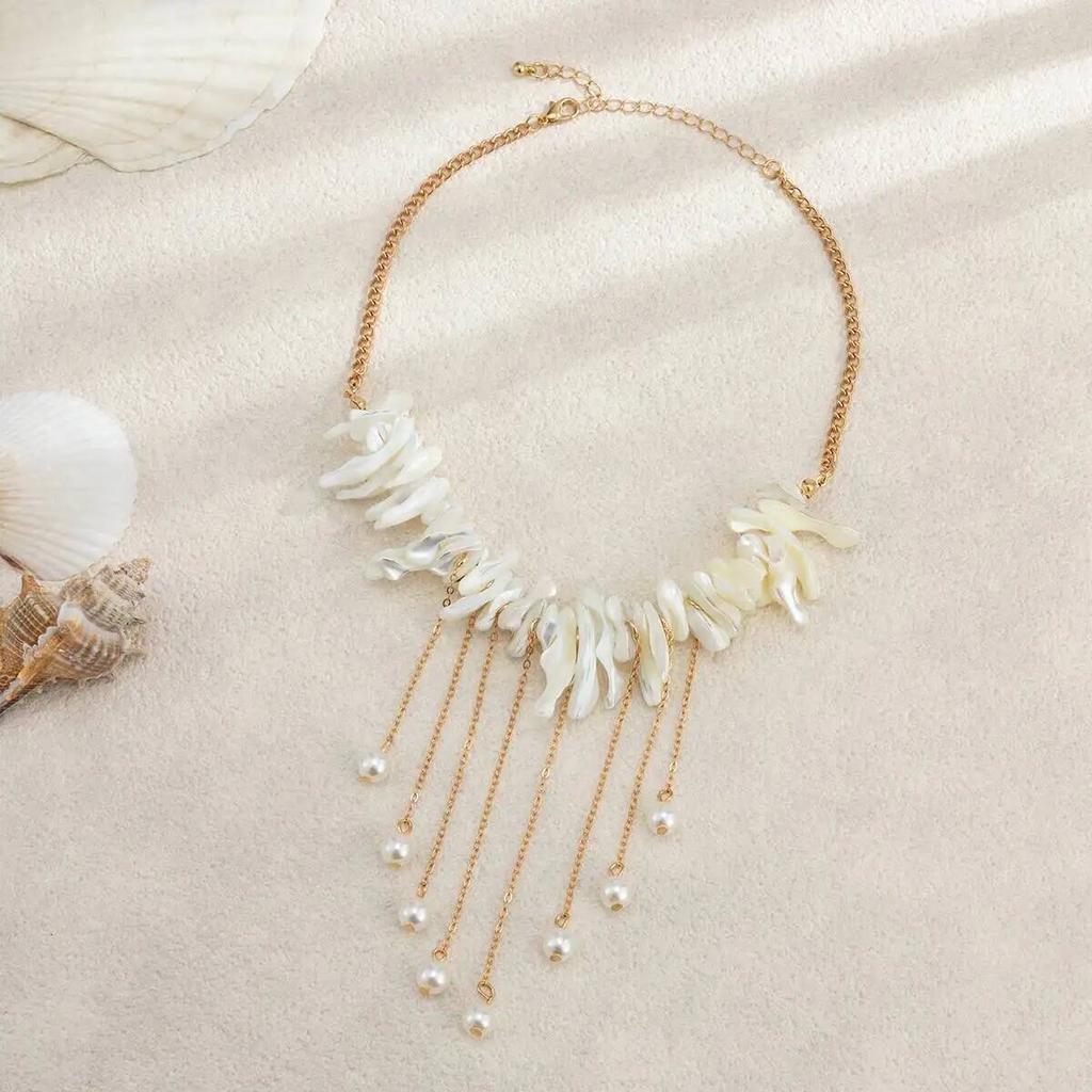 Salircon Temperament Unregelmäßige Muschel Imitation Perle Quaste Anhänger Halskette Damen Boho Luxus Schlüsselbein Kette Schmuck 2026 Neu